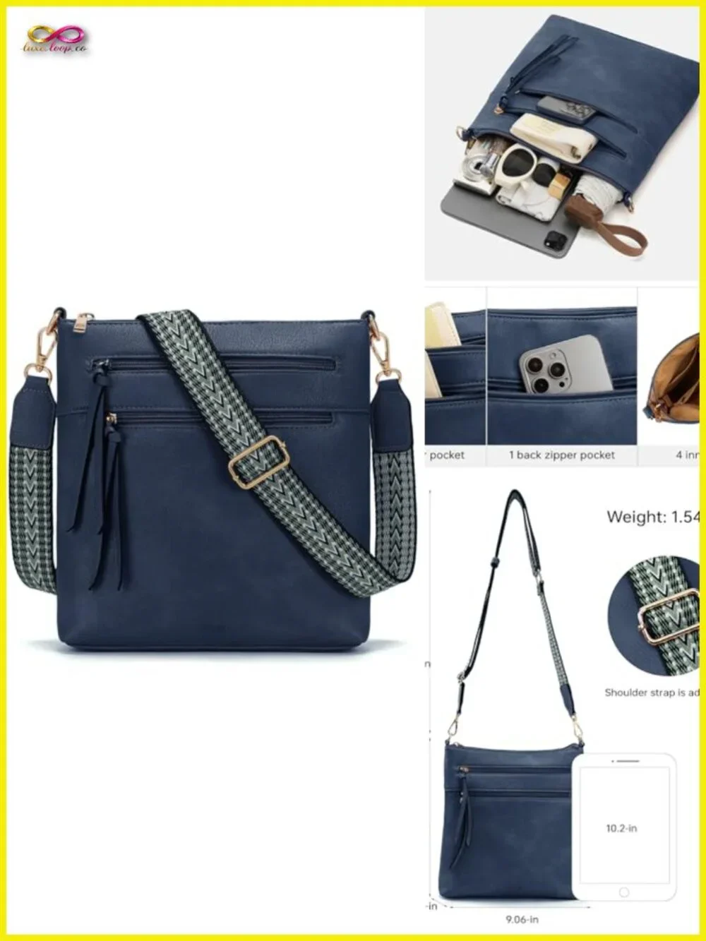 Vegan PU Leather Crossbody Bag with Wide Strap for Travel